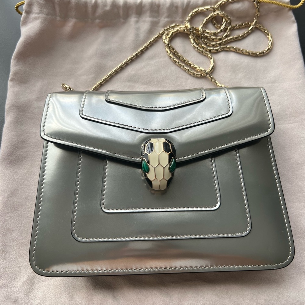BULGARI serpenti forever crossbody metallic silver